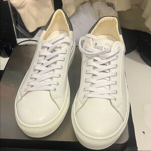 Men's Classic White Leather Sneakers - Low Top Casual Shoes